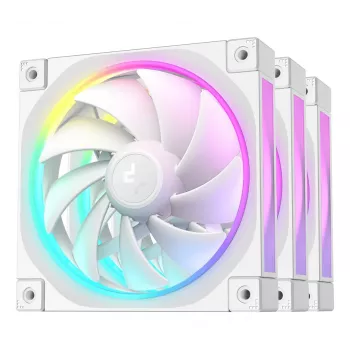 12 cm case fan DeepCool FL12 WH — 3-pack, 120×120×25 mm, 2150 RPM, 55 CFM, Fluid Dynamic Bearing, PWM, multi-LED, 4-pin