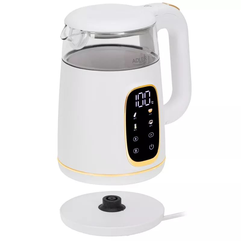 Electric kettle Adler AD 1305WG — 1.7 L, 2200 W, glass/plastic, white/gold/transparent