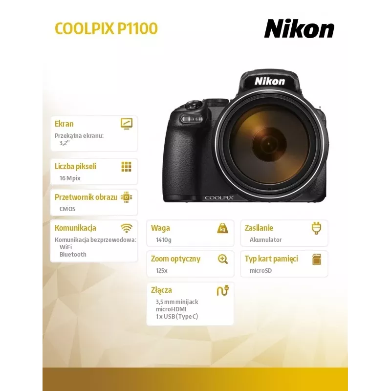 Compact camera Nikon COOLPIX P1100 16 MP CMOS 4K Ultra HD Black