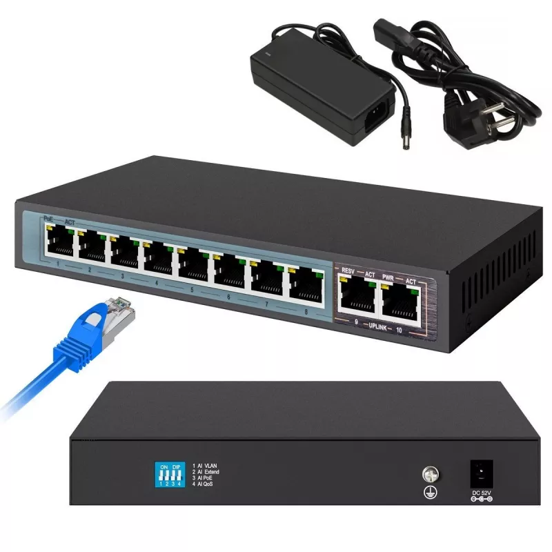 Extralink PoE Switch CERES 8x 100Mb/s PoE/PoE+, 2x RJ45 Uplink 100Mb/s, 96W