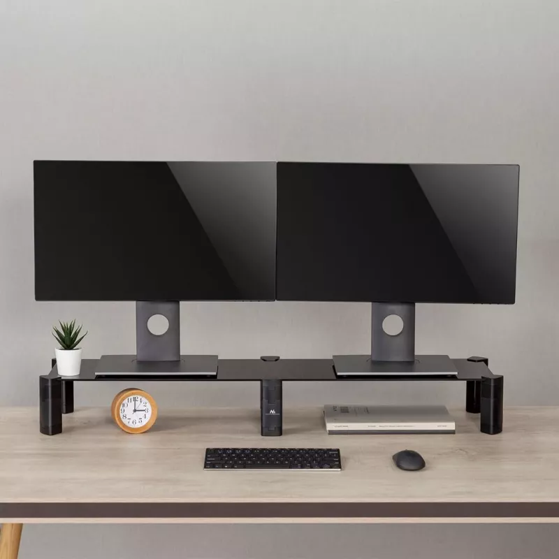 Monitor Stand MACLEAN MC-936 dual-arm, max load 20 kg, tempered glass base