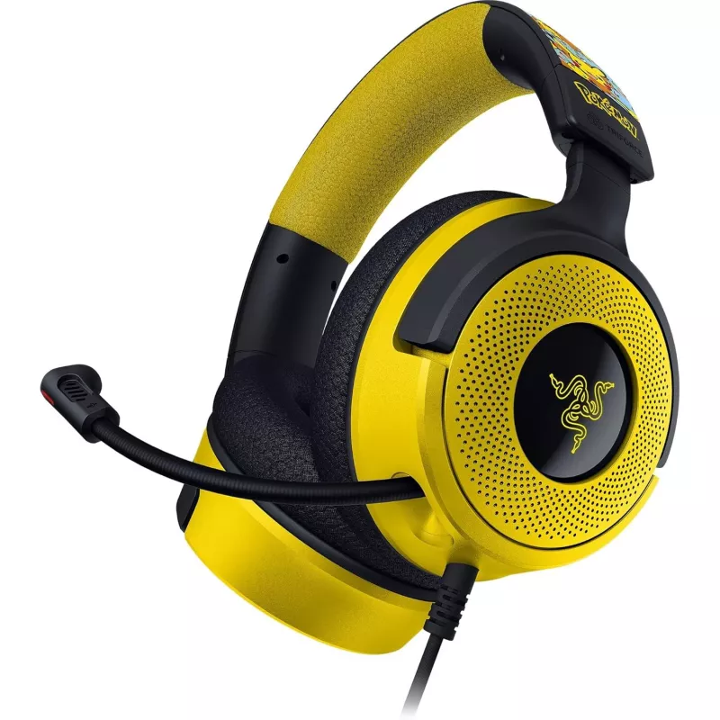Headset Razer Kraken V4 X Pokemon — Wired USB-C/USB-A, Supraaural, 20–20000 Hz, 1.8 m cable, 310 g, Black/Yellow