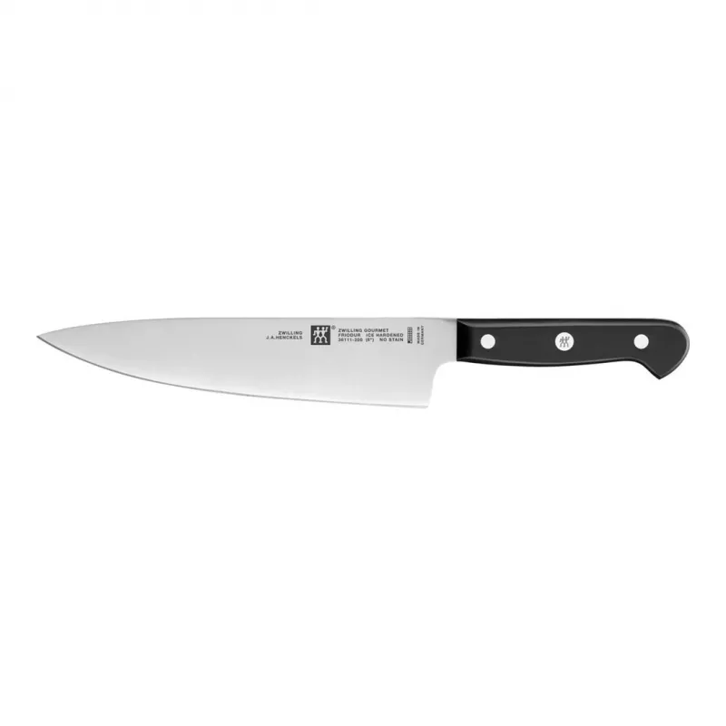 Knife set ZWILLING Gourmet 3 pcs — forged steel blades 10/16/20 cm, black plastic handles, dishwasher safe