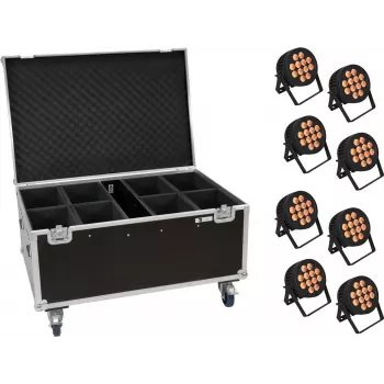 LED PAR light set EUROLITE 20000881 — 8 fixtures, 12x8W QCL, includes flight case with wheels
