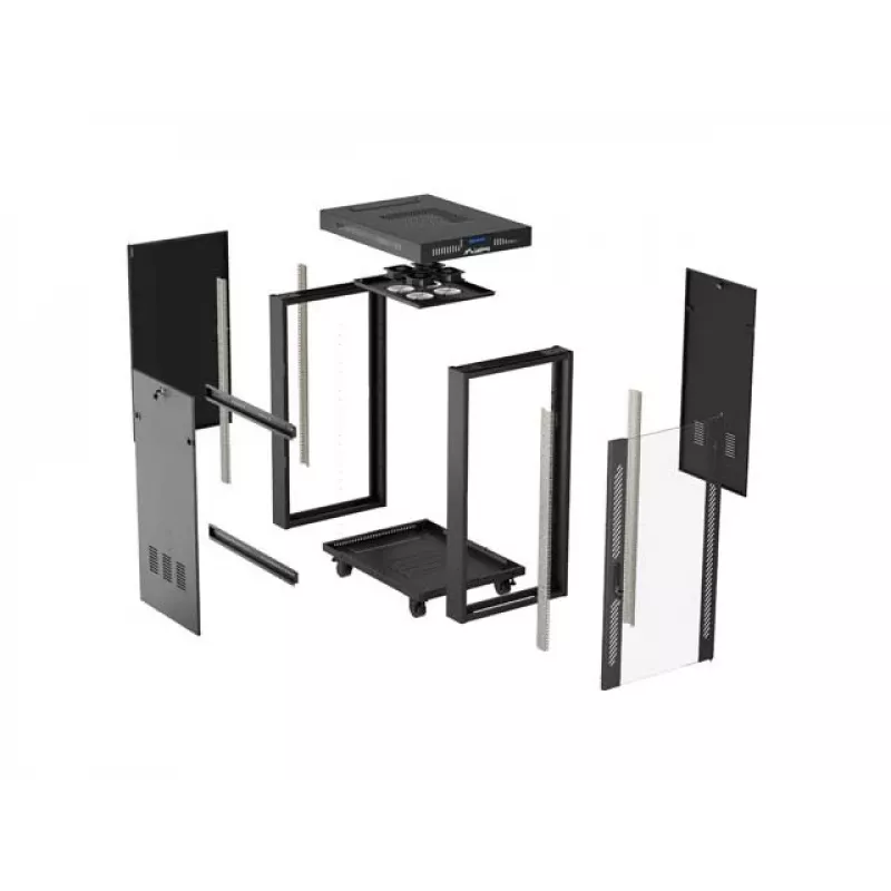 Network Rack Cabinet LANBERG 19 inch 24U 600x800 mm black with glass door and LCD cutout (Flat Pack) v2