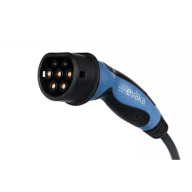 EVAKA EV charging cable Type 2–Type 2, 22 kW, 32 A, 5 m, 5x6 mm² + 1x0.5 mm², black