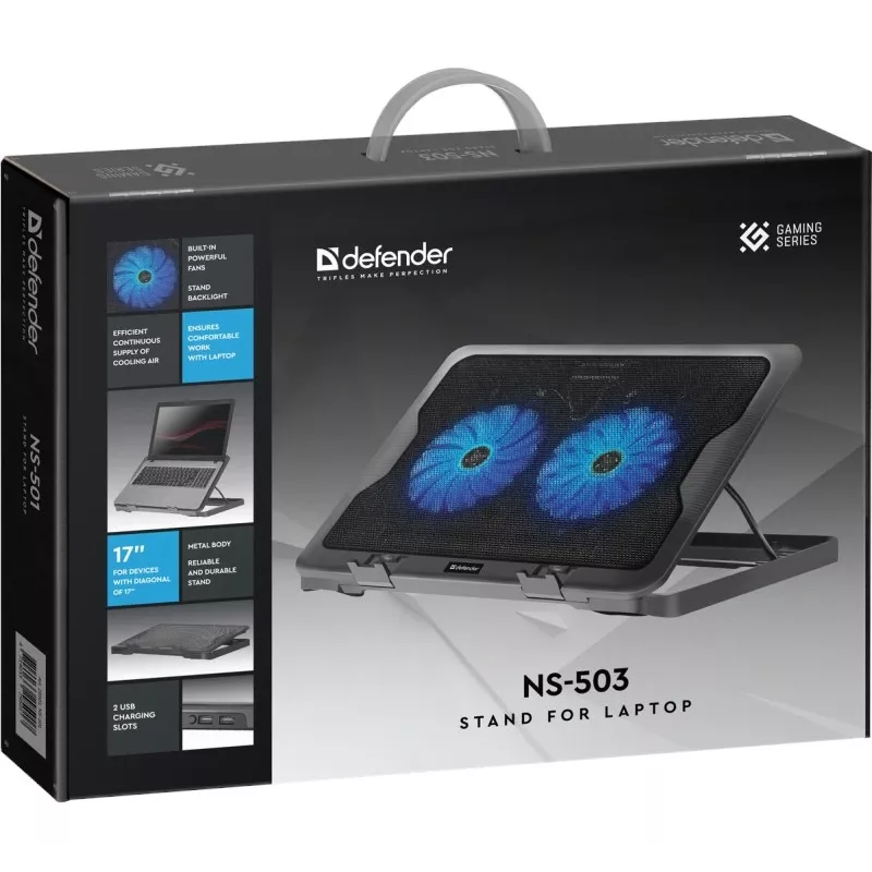 Notebook cooling pad DEFENDER NS-503 for 43.2 cm (17 inch) laptops, 2 fans, USB powered, black