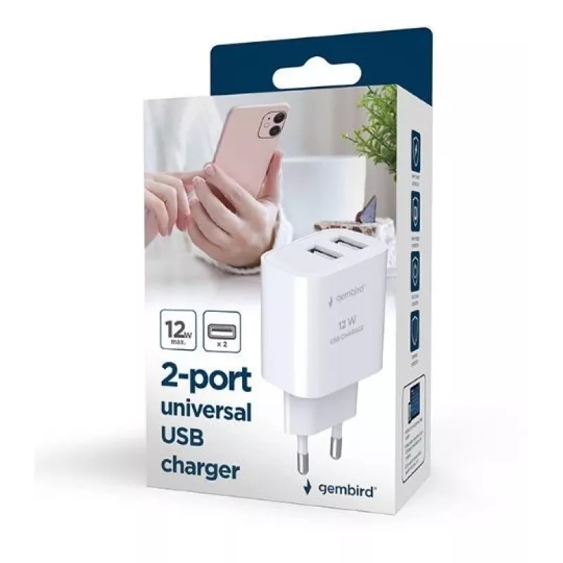 Charger Gembird TA-UC-2A12-01 Indoor AC 2.4A 2 USB White