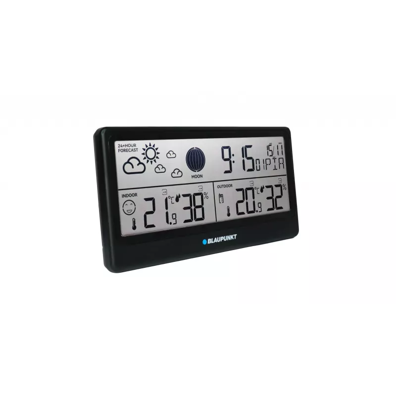 Weather station BLAUPUNKT WS20BK — indoor/outdoor temperature & humidity display, black, 1 sensor, LCD, battery-powered
