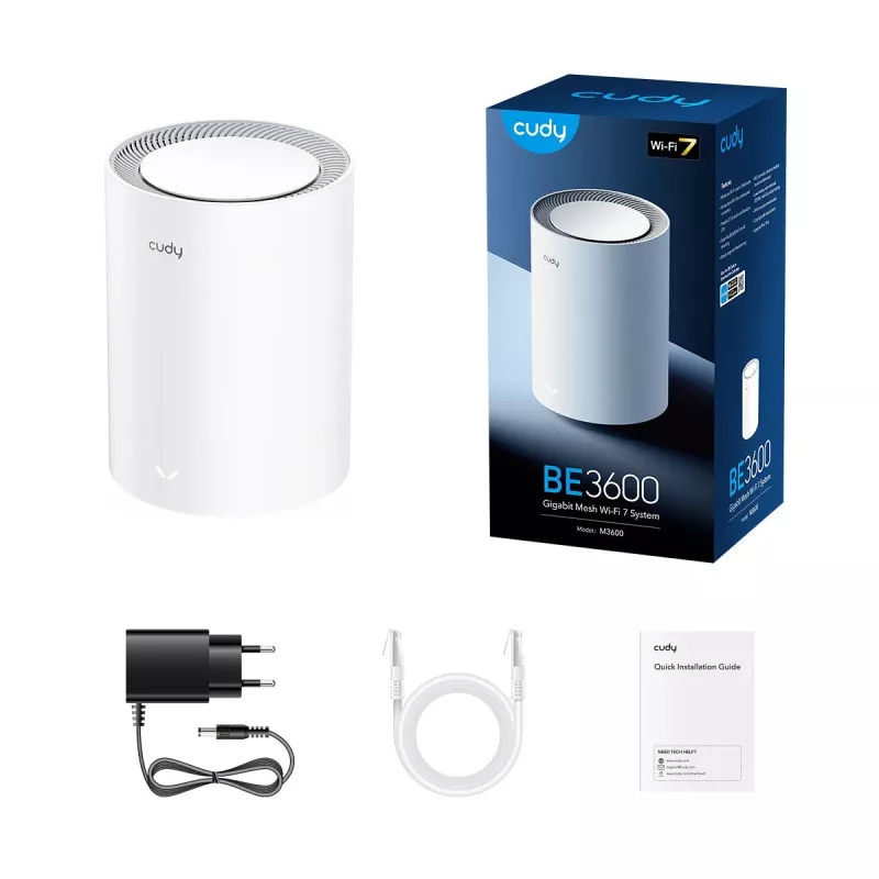 Mesh system Cudy M3600 Dual-band Wi‑Fi 7 (802.11be), 2882 Mbps, 3x LAN, 4 internal antennas, white