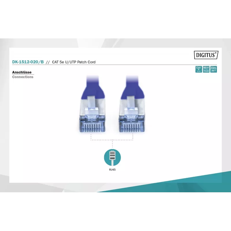Patch cord U/UTP Cat.5e PVC 2m blue