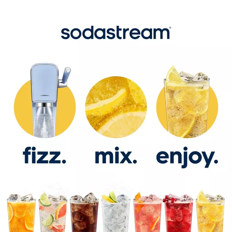Soda maker SODASTREAM Art Blue Steel — 1 L plastic bottle, 60 L carbonator, 173×245×430 mm