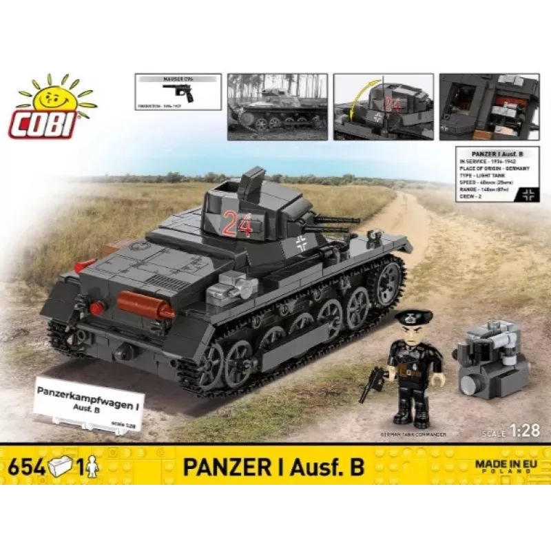 Building Set Cobi Panzer I Ausf. B – 654 pieces, detailed model tank kit