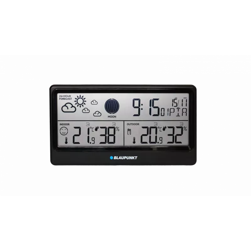 Weather station BLAUPUNKT WS20BK — indoor/outdoor temperature & humidity display, black, 1 sensor, LCD, battery-powered