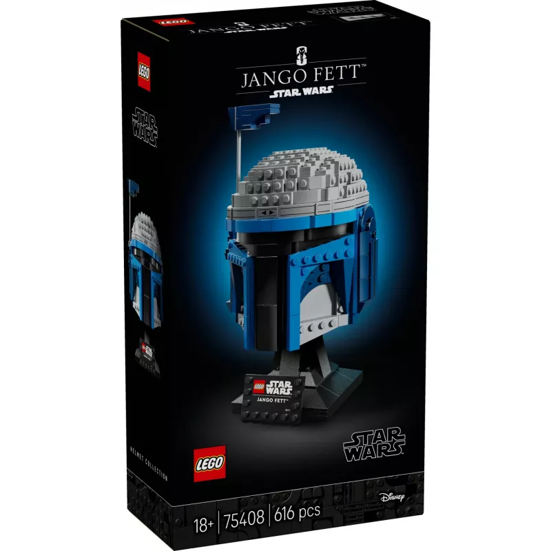 Collectible LEGO Star Wars helmet accessory Jango Fett 75408 — 616 pieces, 210×120×110 mm display model