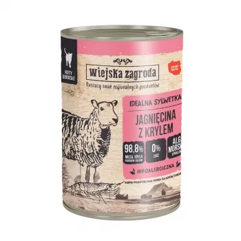 Wet cat food wiejskazagroda Lamb with Krill 400 g — adult, grain-free, can