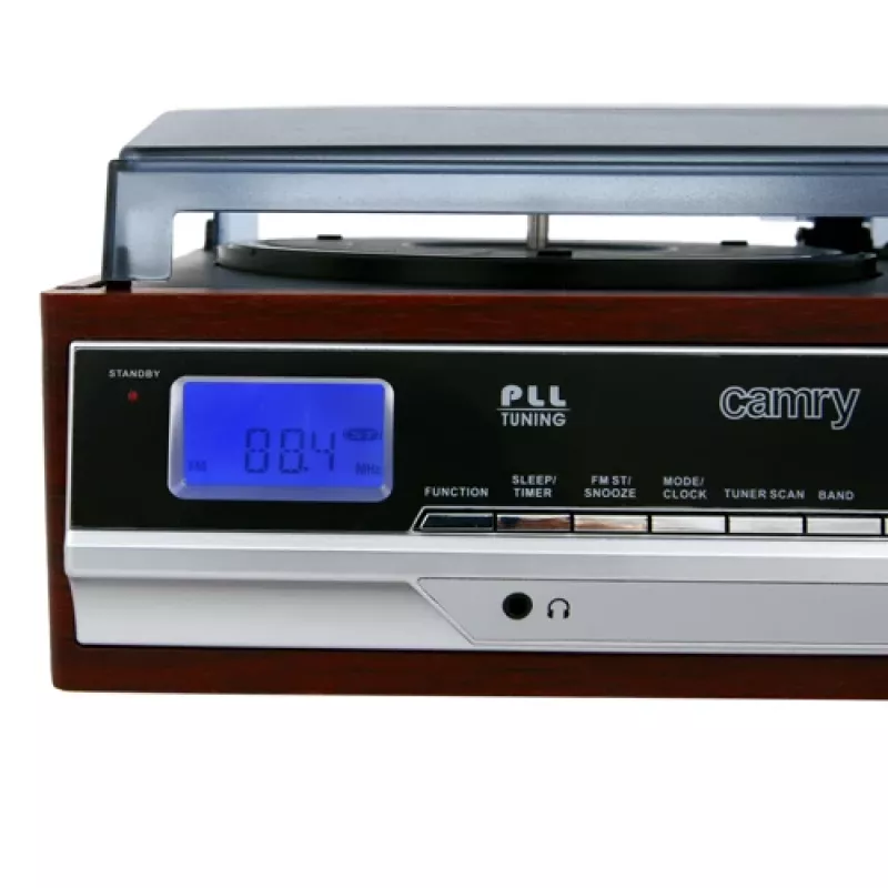 Audio turntable Camry CR 1168 — black with wood finish, 33/45 RPM, built-in speakers, RCA output