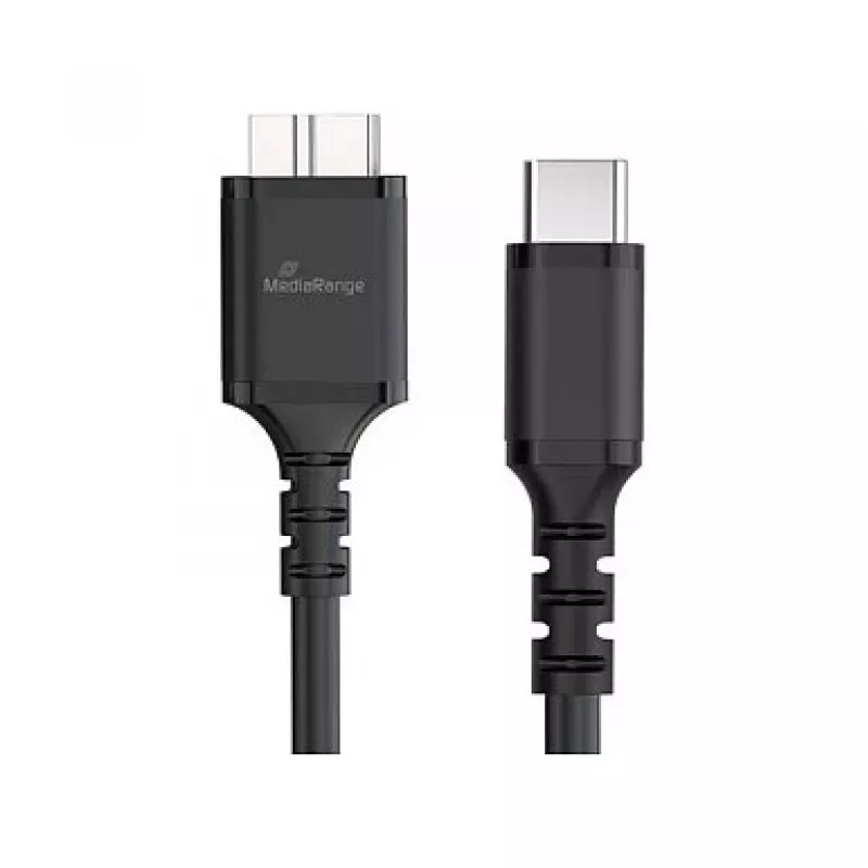 USB cable MediaRange MRCS257 0.5 m — Micro-USB B to USB-C, USB 3.2 Gen 1 (5 Gbit/s), black