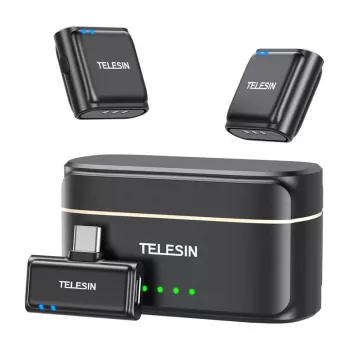 Lavalier wireless tie microphone and USB-C powerbank kit Telesin P5-MCP-01 for phones