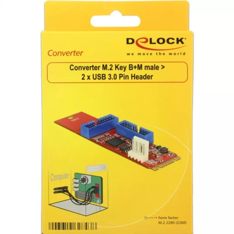 Delock Converter M.2 Key B+M male > 2 x USB3.0 Pin Header - USB-Adapter - M.2 Card - USB3.0 (intern) x 2 (62843)
