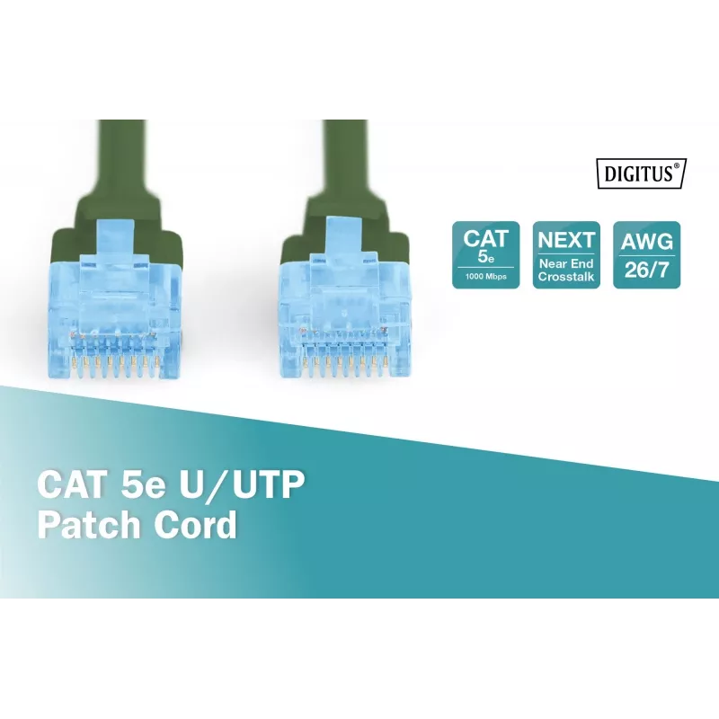 Network patch cord DIGITUS CAT5e U/UTP, 3 m, RJ-45 to RJ-45, green
