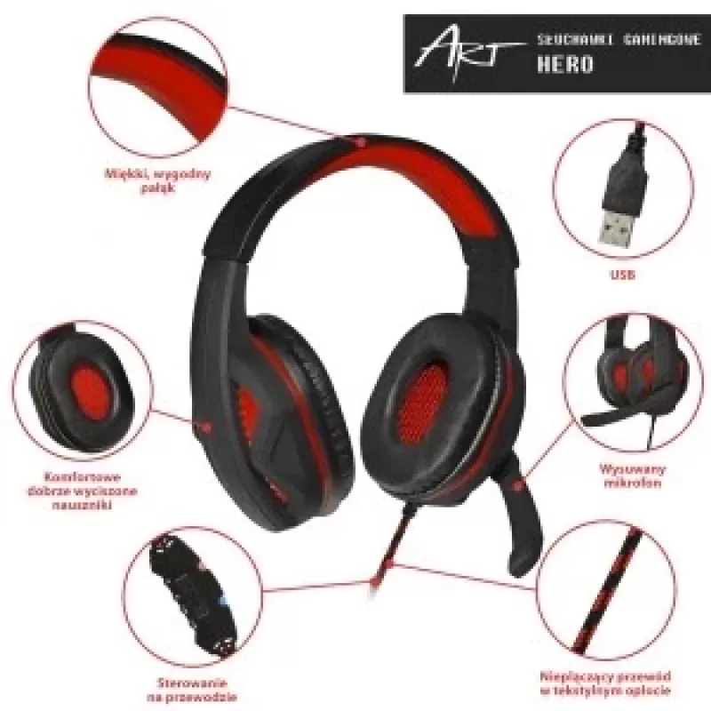 Gaming Headphones with Microphone Art Hero USB