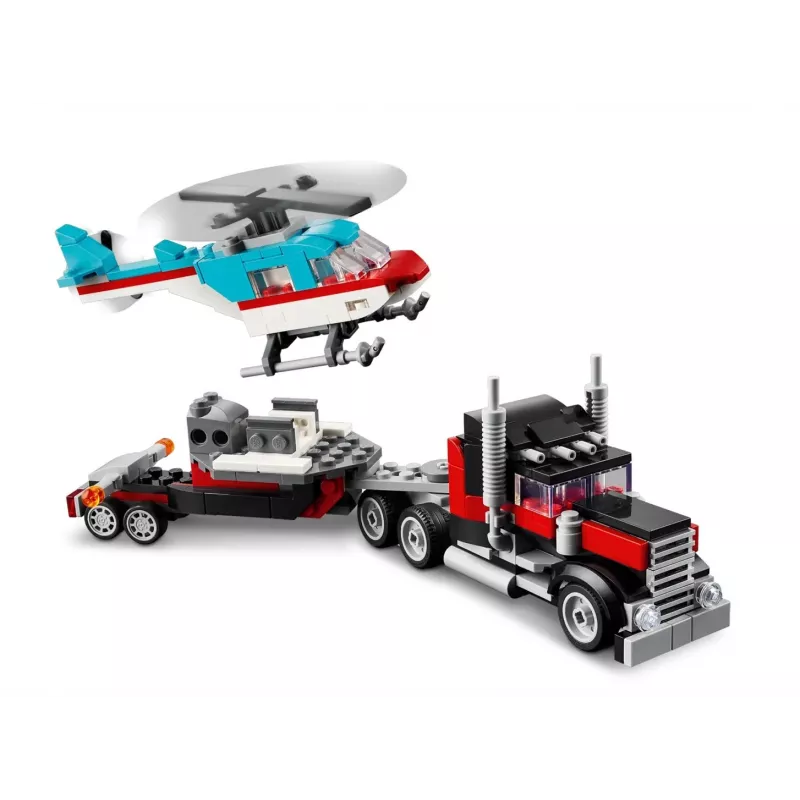 LEGO Creator 2-in-1 Flatbed Truck with Helicopter set 31146, convertible build for kids
