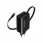Charger CANYON OnCharge 65RC with built-in USB-C cable, 65W, 1x PD, 1x QC, EU plug, Black