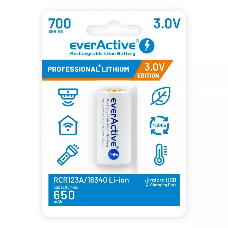 Rechargeable battery everActive EV16340 700mAh 3V with Micro USB charging