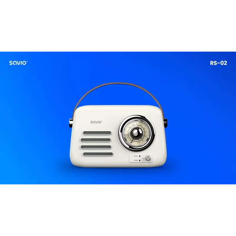 Portable radio SAVIO RS-02 — analog FM tuner, Bluetooth 5.3, USB power, 3 W, white