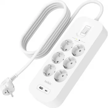 Surge Protector Belkin SRB002VF2M‑V2 — 6 outlets, 2 m cable, USB‑C and USB‑A ports