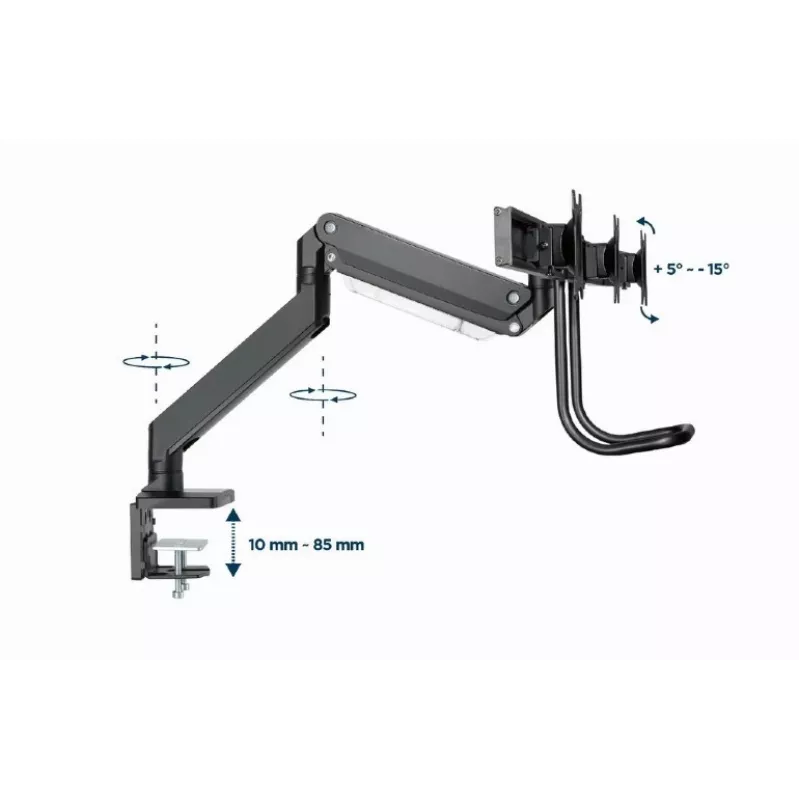 Desk monitor mount GEMBIRD MA-DA3-03, 3-arm, gas spring, VESA 75–100x100, supports 3 displays up to 27 inch, max 18 kg, black