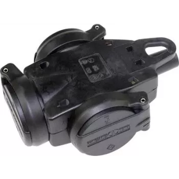 Power strip AS Schwabe 3-socket full-rubber distributor with swiveling flip covers IP44 and hanging eye, model 60455