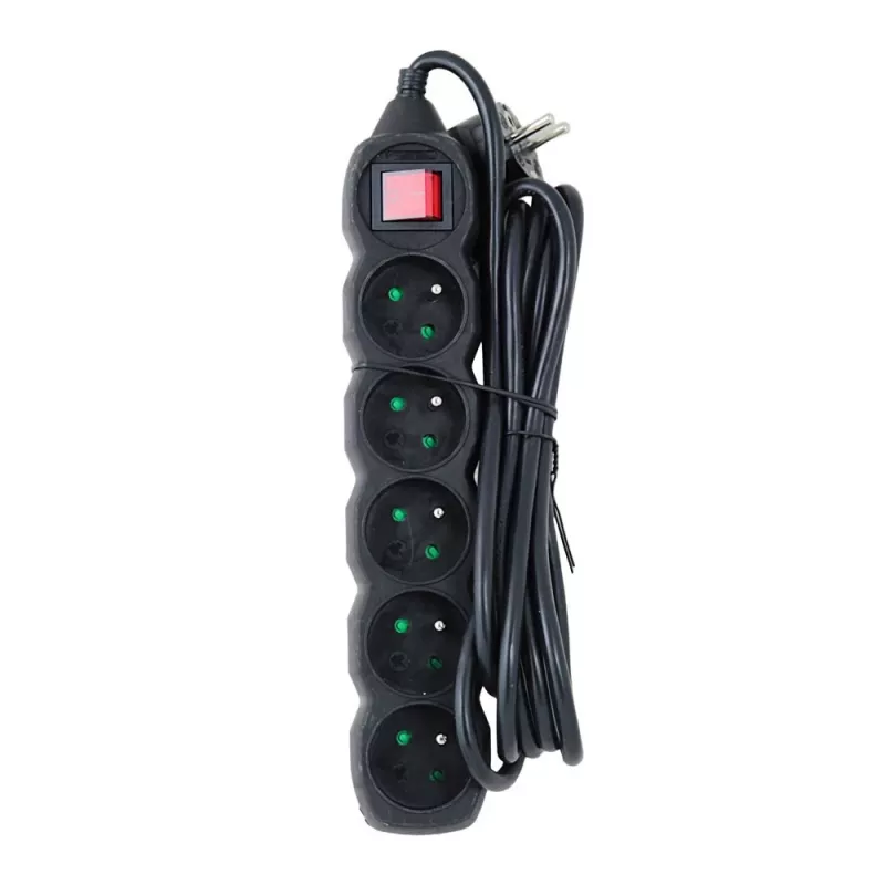 Power extension ESPERANZA ELK215K – 3 m cable, 5 Type E AC outlets, indoor, black