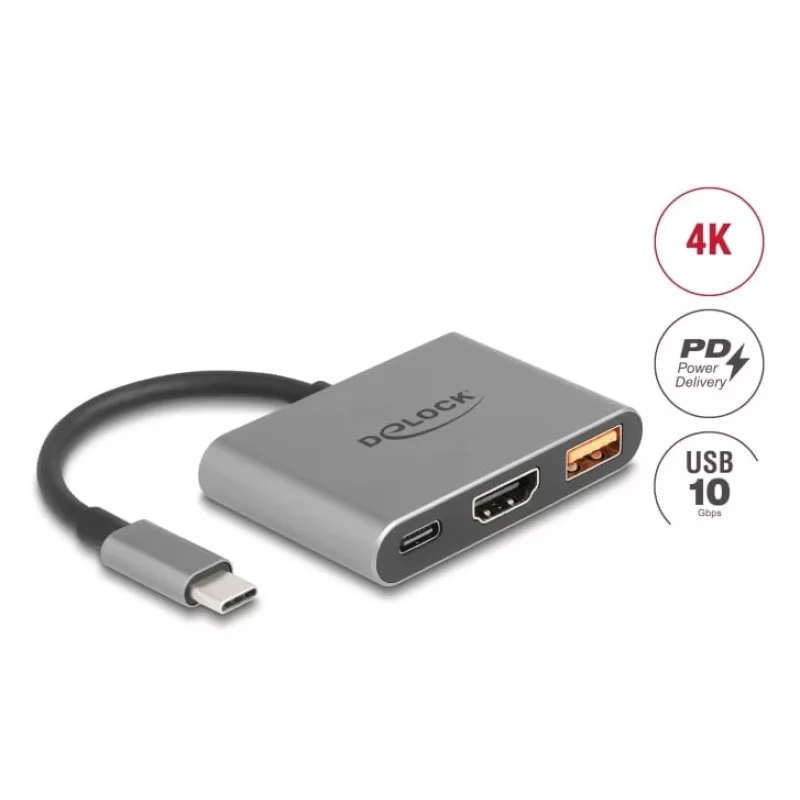 DeLOCK 61071 video cable adapter 0.1 m USB Type-C USB Type-C USB Type-A HDMI Grey