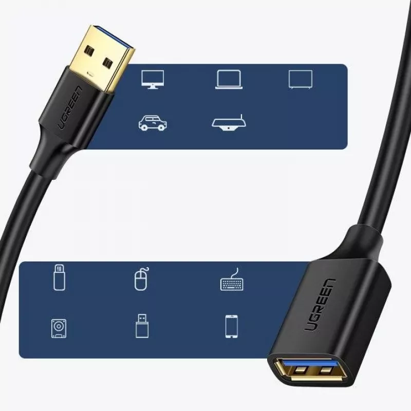 USB 3.0 extension cable adapter UGREEN 10368B — USB A female to USB A male, 1 m, black