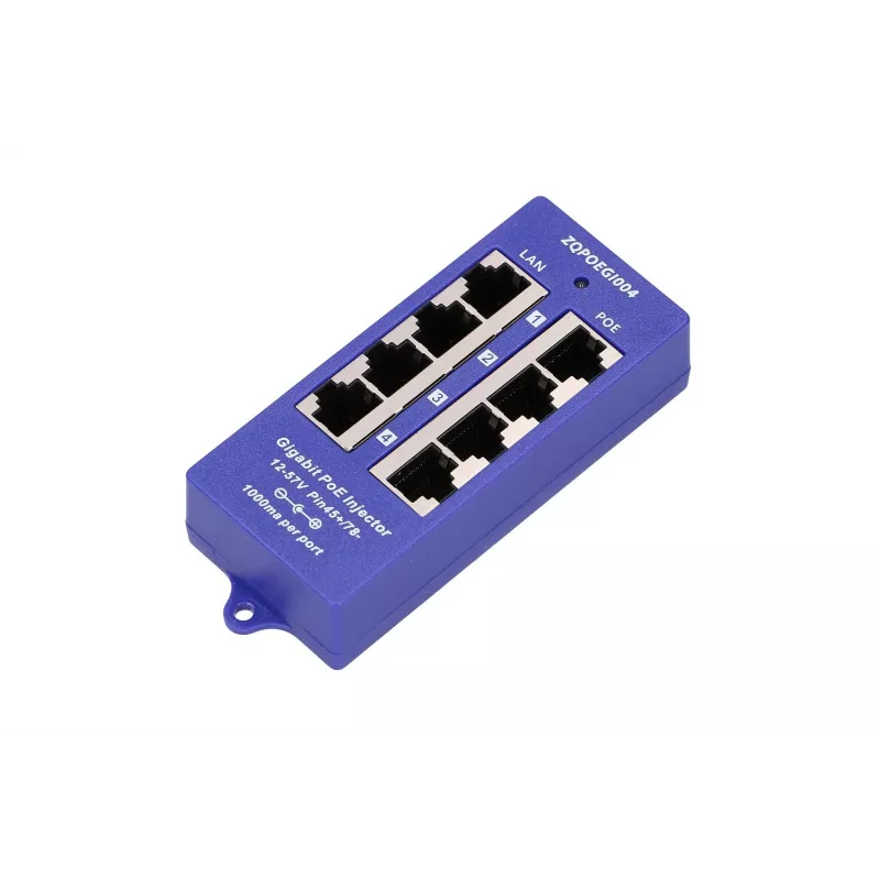 PoE Injector Extralink Gigabit 4-Port, 4x 1000Mb/s RJ45, 48V, Blue/Black