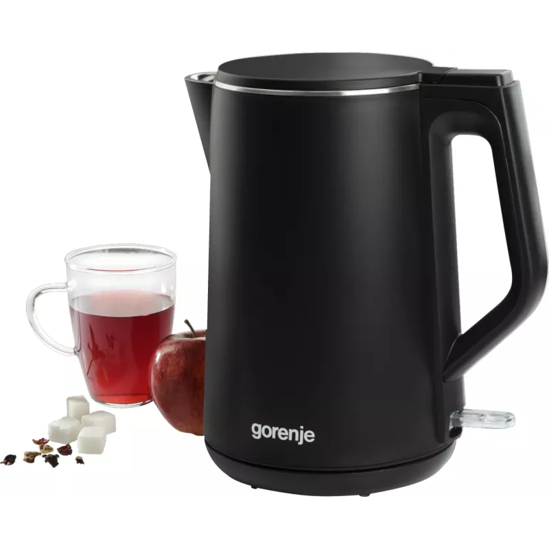 Electric kettle Gorenje K15DWBK — 1.5 L, 2200 W, black, button control, 360° base