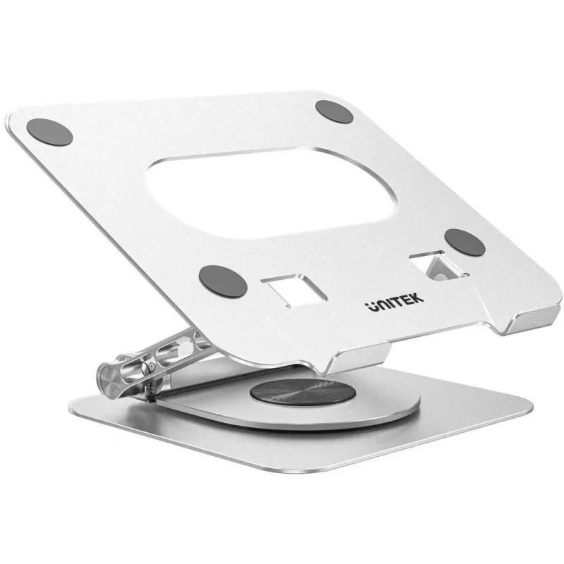 Laptop stand Unitek D1109B01 — aluminium adjustable stand with detachable USB‑C HDMI 4K PD 100W, 2x USB‑A, RJ‑45, for up to 17 inch