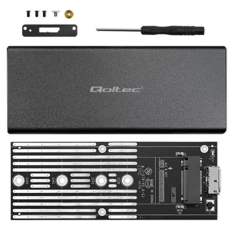 M.2 SATA SSD Enclosure QOLTEC 51854 USB 3.0 tool-free