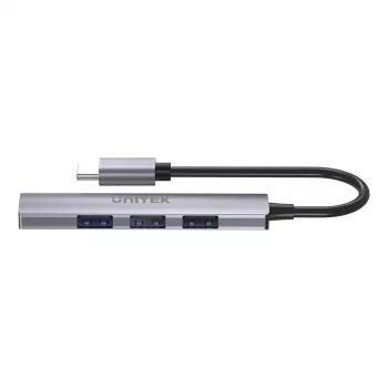 USB-C hub Unitek H1208B — 1x USB-A 5 Gbps, 3x USB-A 2.0, USB-C host, aluminium housing, 0.20 m cable