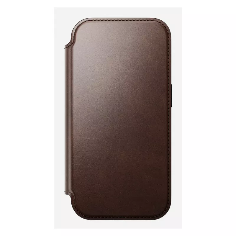 Mobile phone cover Nomad Modern Leather Folio for iPhone 17 Pro, leather/aluminium, 16 cm (6.3 inch) brown, 4 card pockets