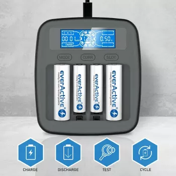 Battery charger everActive NC1000MV2 — Ni‑MH 4‑slot USB‑C charger, 4 cells, 5V, black, 110×99×38 mm