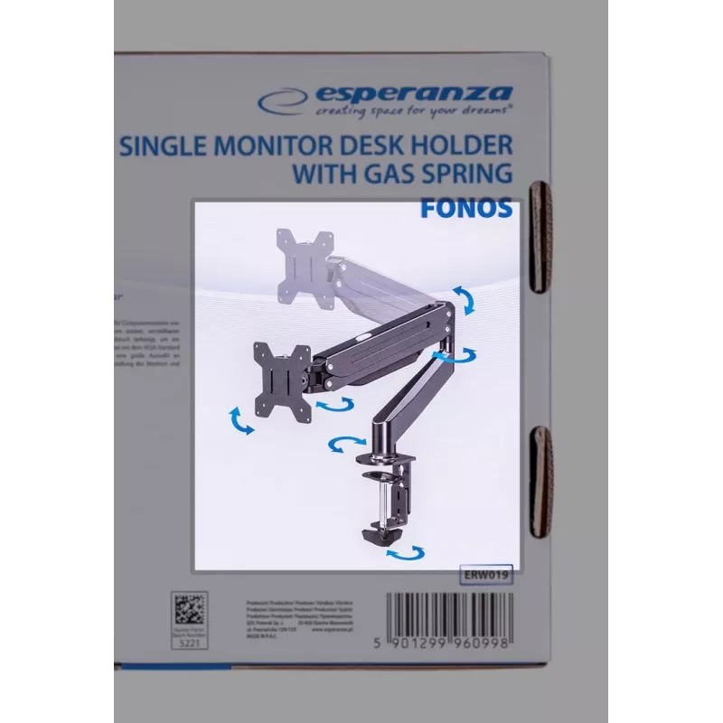 Esperanza ERW019 monitor mount / stand 68.6 cm (27) Desk Black