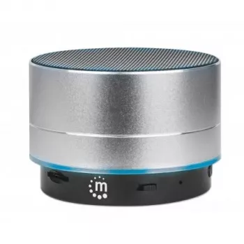 Manhattan Metallic Bluetooth Speaker, Splashproof, Range 10m, microSD card reader, Aux 3.5mm connector, USB-A charging cable included (5V charging), Silver, Three Years Warranty
