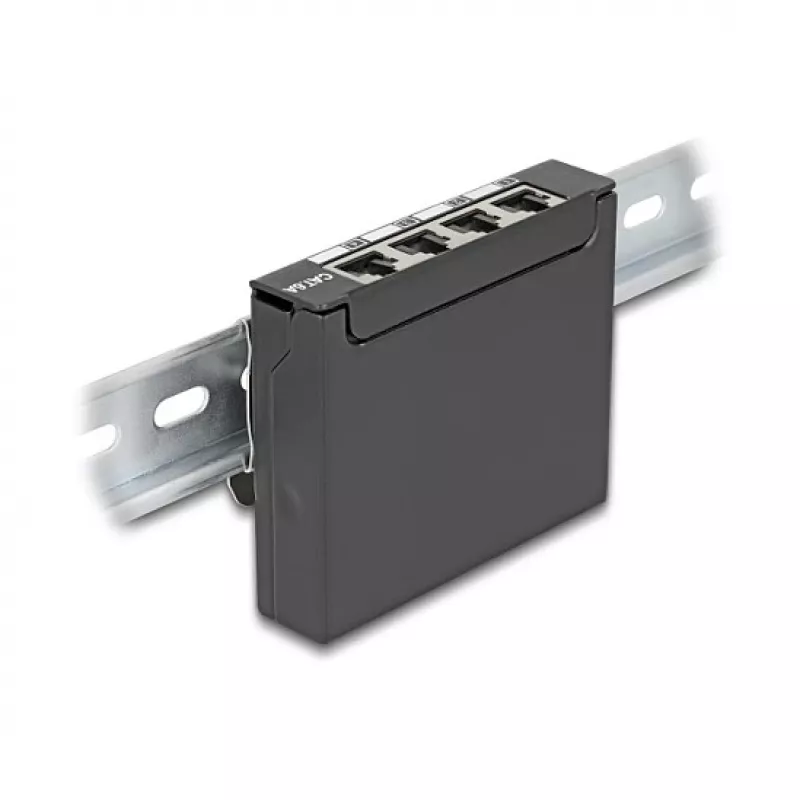 Patch panel DELOCK Mini Desktop RJ45 4-port Cat.6A shielded black, metal, 90×22×93 mm