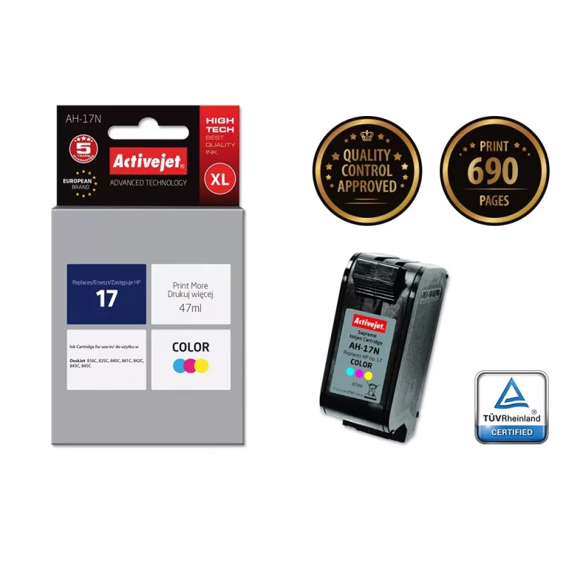 Ink cartridge ActiveJet AH-17N compatible for HP No.17, pigment CMY, 47 ml, High (XL) yield, single pack