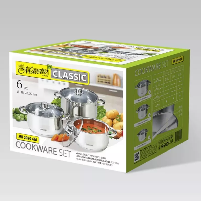 MAESTRO MR-2020-6M 6-piece cookware set, stainless steel