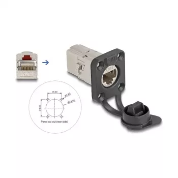 DeLOCK 67061 D-Type RJ45 Cat.6A STP built-in coupler with protective cap, IP66