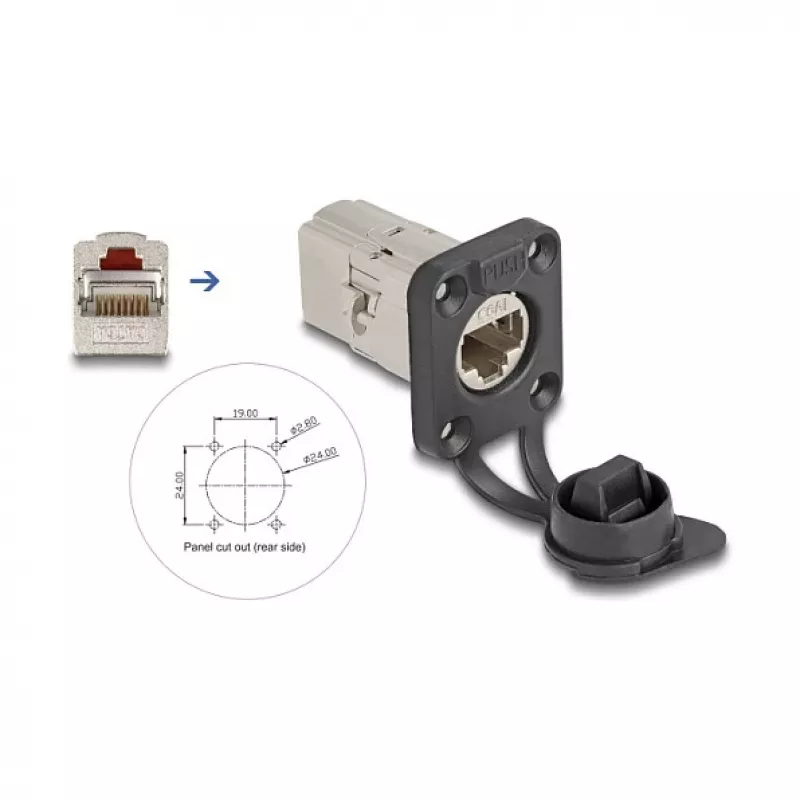 DeLOCK 67061 D-Type RJ45 Cat.6A STP built-in coupler with protective cap, IP66